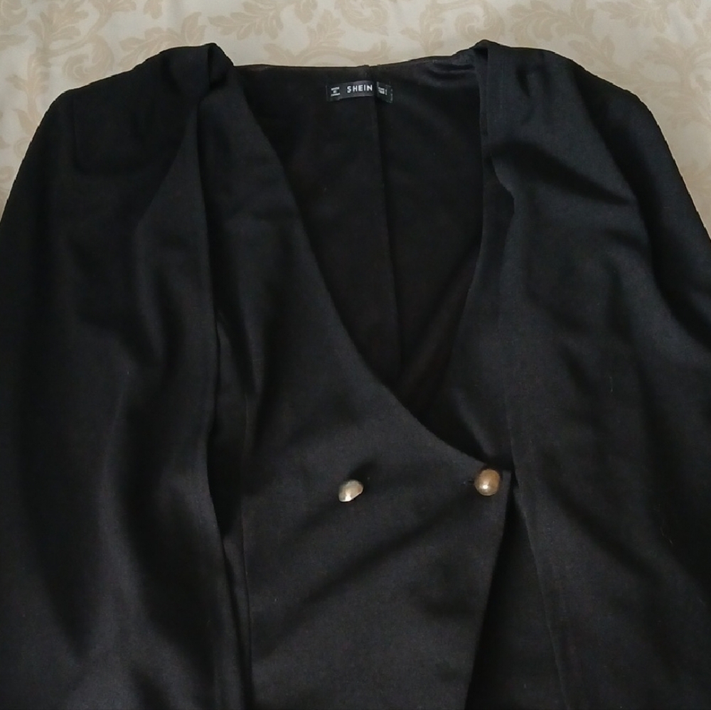 SHEIN Elegant Black Cape with Metallic Accents Jacket And Pants